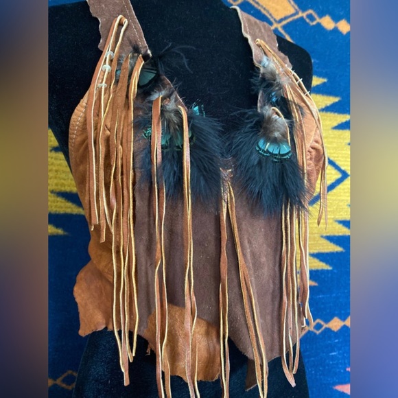 VTG 70’s Deerskin Halter Suede Genuine Leather Feather Handmade Top! - Picture 10 of 11